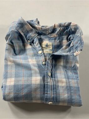 Johnnie-O Flannel Mens Large Light Blue Plaid Long Sleeve